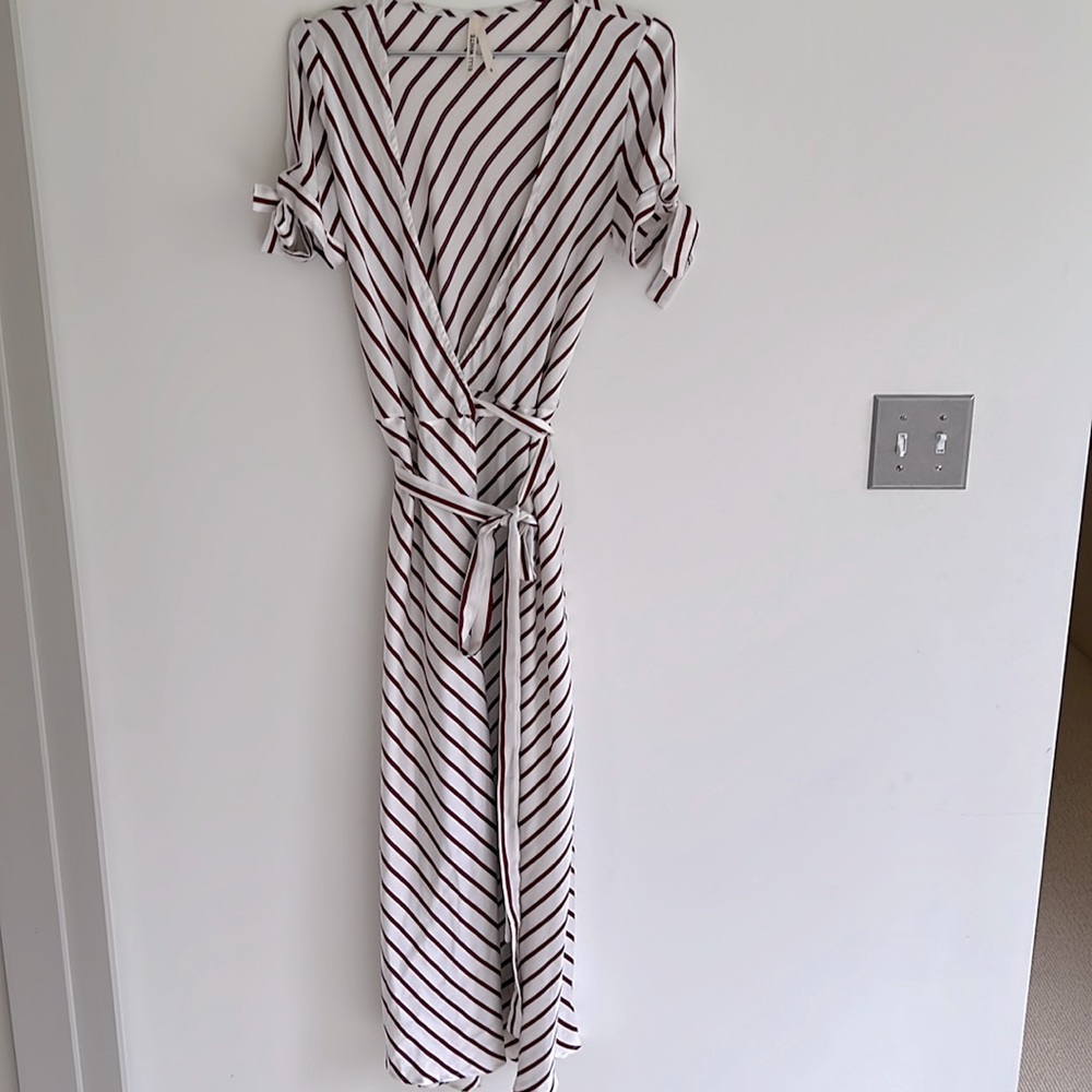 Elli White Bows and Stripes Silky Wrap Dress Sz S